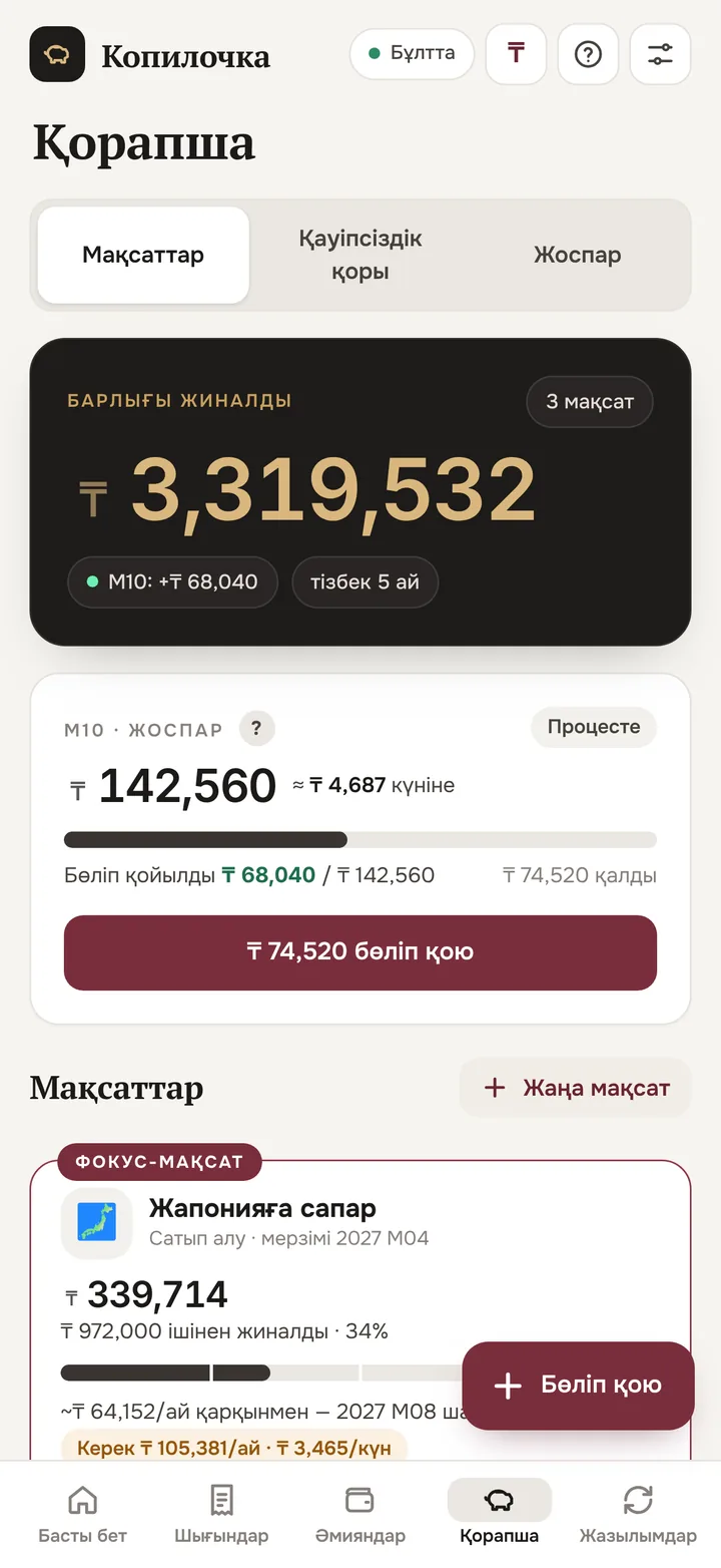 Жинақ экраны: айлық жоспар мен мақсаттар