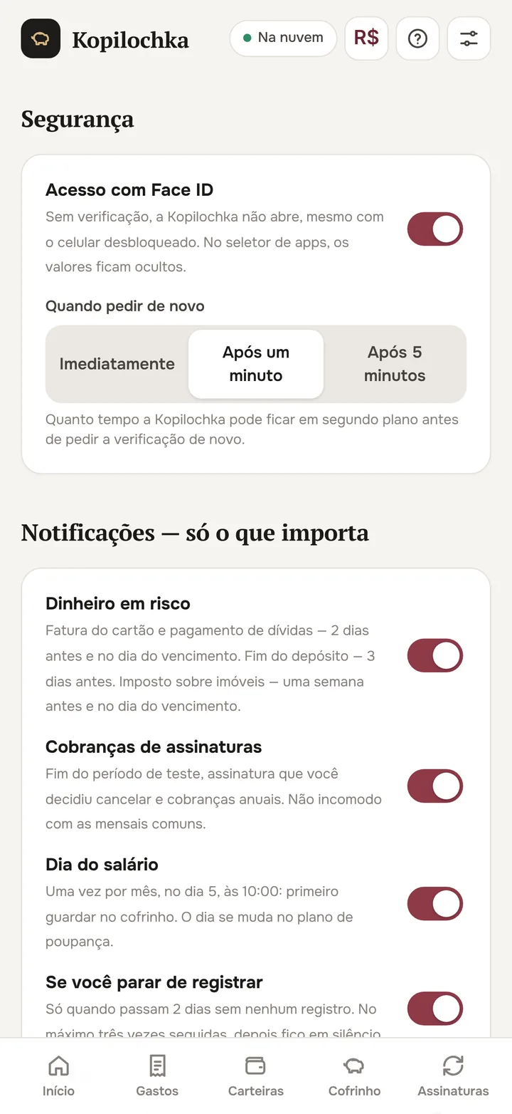 Ajustes: Face ID e notificações